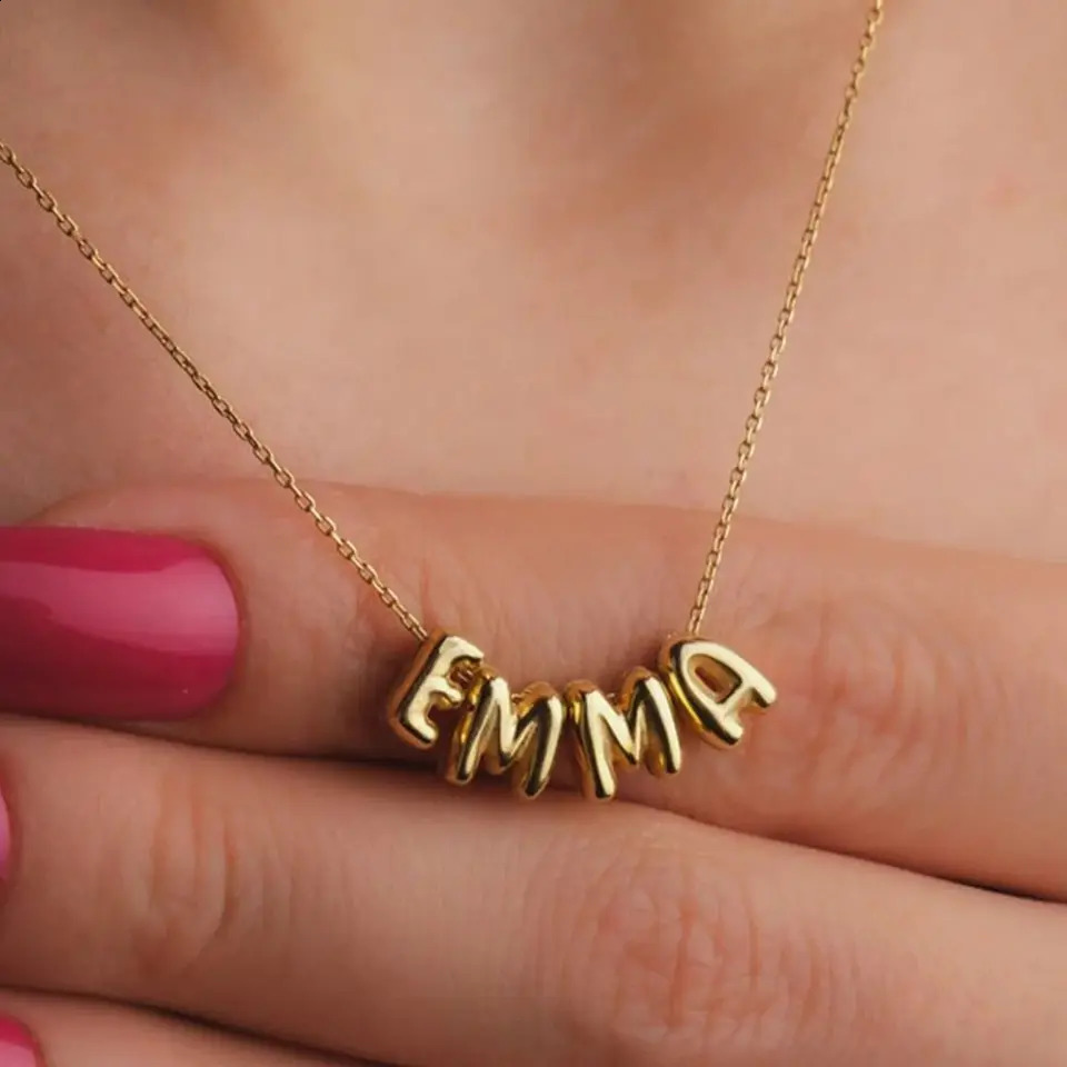 Customized Personalized Bubble Letter Necklace For Women Stainless Steel Custom Letter Name Necklace Personalized Jewelry 250425