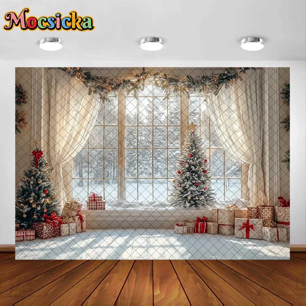 Mocsicka Photography Background Winter Christmas Tree Window Veil Decoration Backdrop Family Kids XMAS Holiday Party Prom StudioM251125