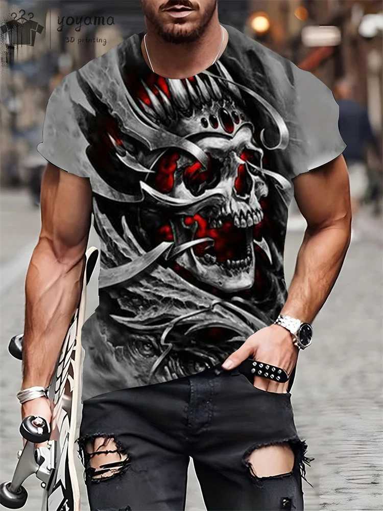 Mens T-shirt horror skull 3D printing retro O-neck short sleeved fashionable oversized mens summer streetwear y2k W250425