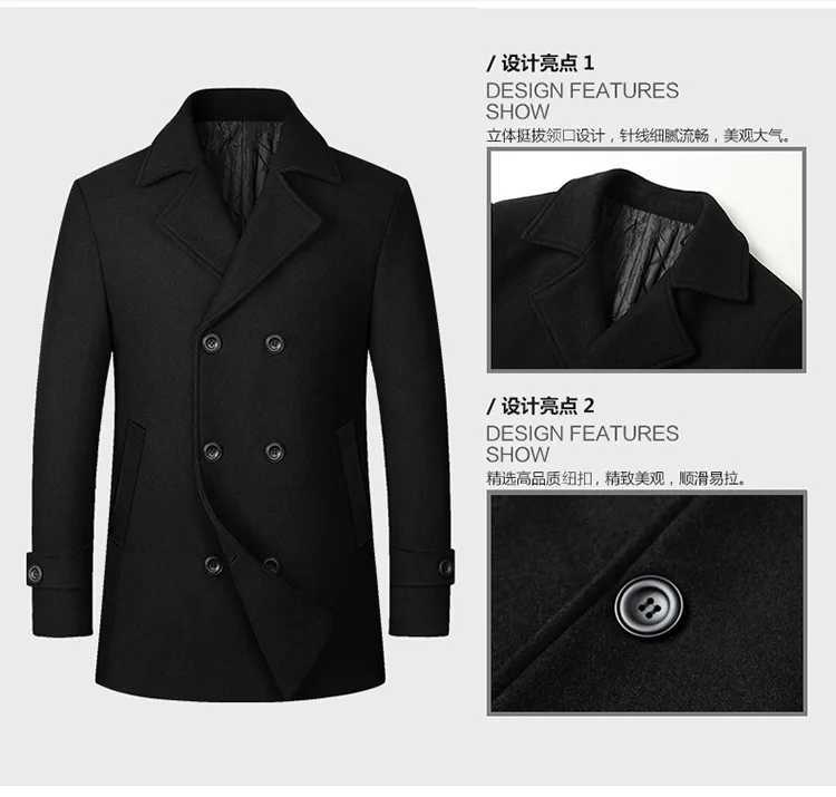 2025 Autumn-Winter Mens Woolen Coat Jacket Mens Thick Jacket Outdoor Large Size Mid-Length Coat European SizeT251125