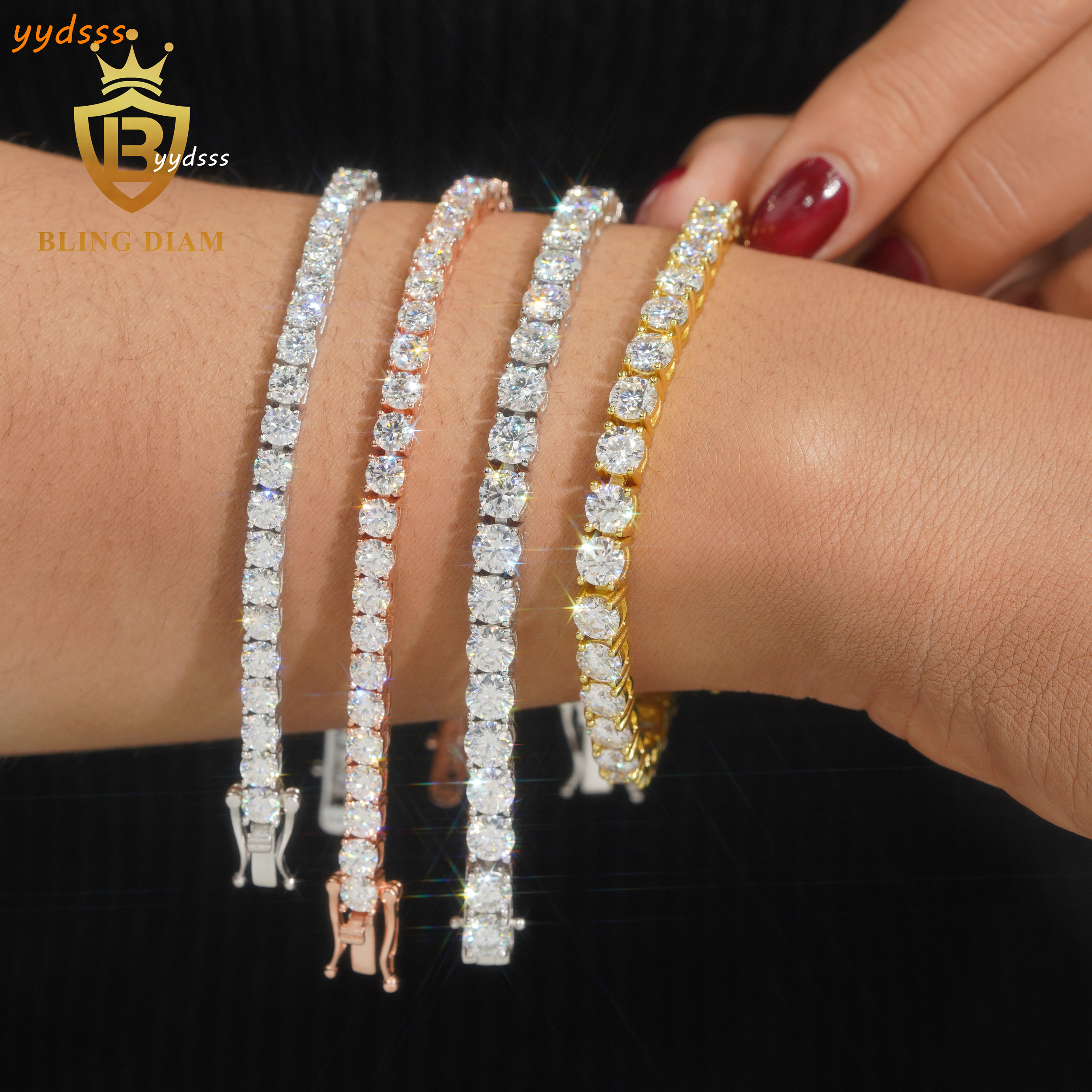 Pass Diamond Tester 925 Sterling Silver VVS Moissanite Diamond Tennis Necklace 2mm-6.5mm Hip Hop Tennis Chain High Quality