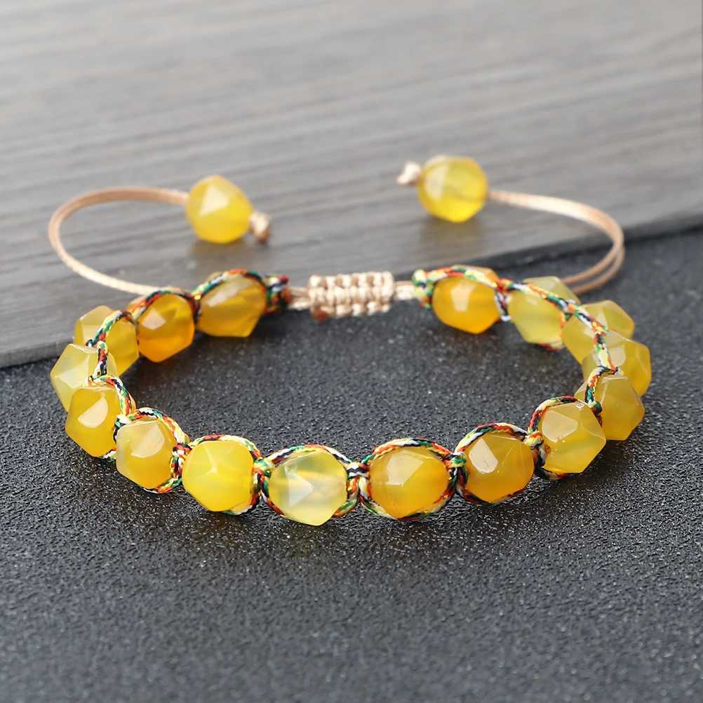 Bohemian Bracelets 8mm Tiger Eye Stone Agates Beads Cut Surface Bangle Handmade Adjustable Weave Bracelet Women Men Yoga Jewelry J251125
