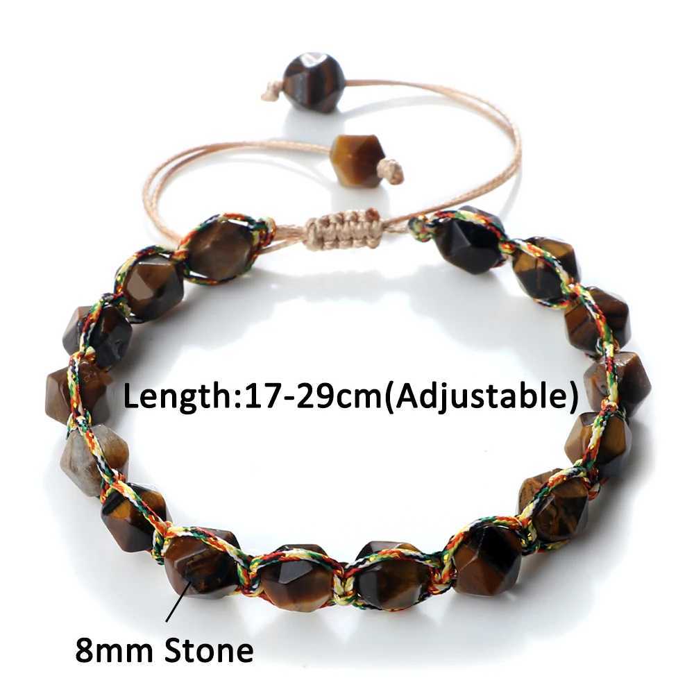 Women Diamond Cut Crystal Bracelet Natural Tiger Eye Stone Waxed Thread Bangle Handmade Beads Wristband Fashion Jewelry Men Gift J251125