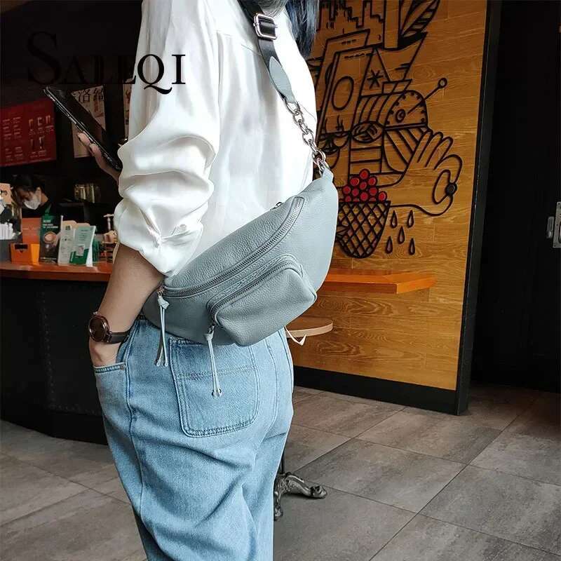 Genuine Leather Shoulder Crossbody Black Waist Designer Fashion Small Advanced Sense Instagram Trendy Chest Bag