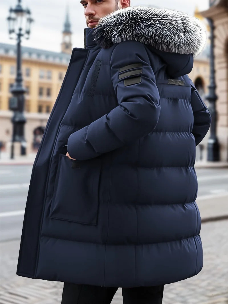 Winter Windproof Mens Faux Jacket Casual Polyester Coat with Detachable Hood ZipUp Front Long Sleeves Pockets Clothes 251124 - view 3