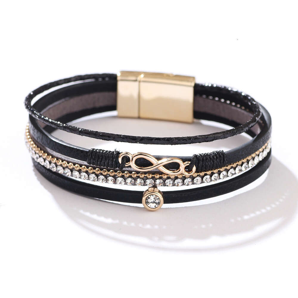 Women's 8-shaped with Bohemian broken magnetic buckle, woven strap and dia inlaid infinite symbol bracelet