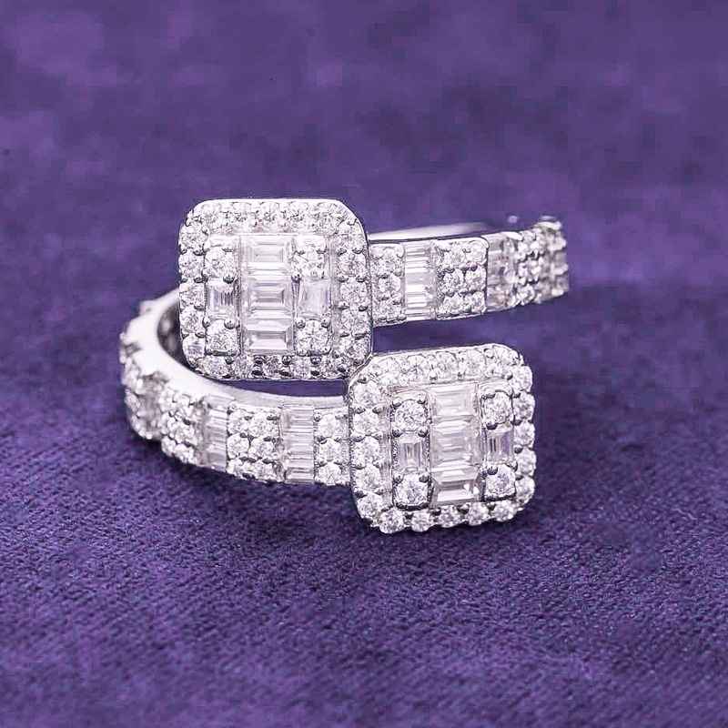 Hip Hop Mens Womens 925 Sterling Silver VVS Moissanite Cluster Split Shank Baguette Ring Fine Jewelry Passed Diamond Tester
