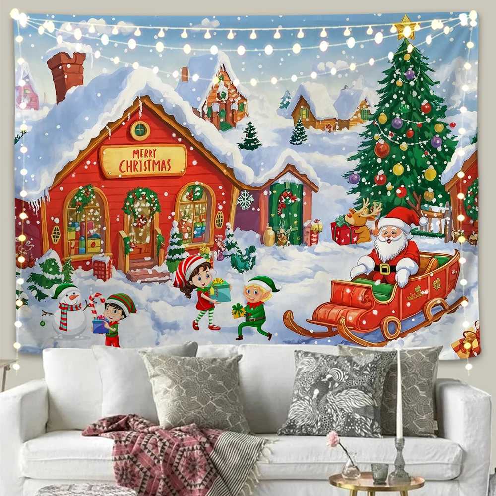 1 Pc Christmas Tapestry Christmas Decoration Christmas Banner Arctic Village Photo Booth Background Christmas DecorationM251125