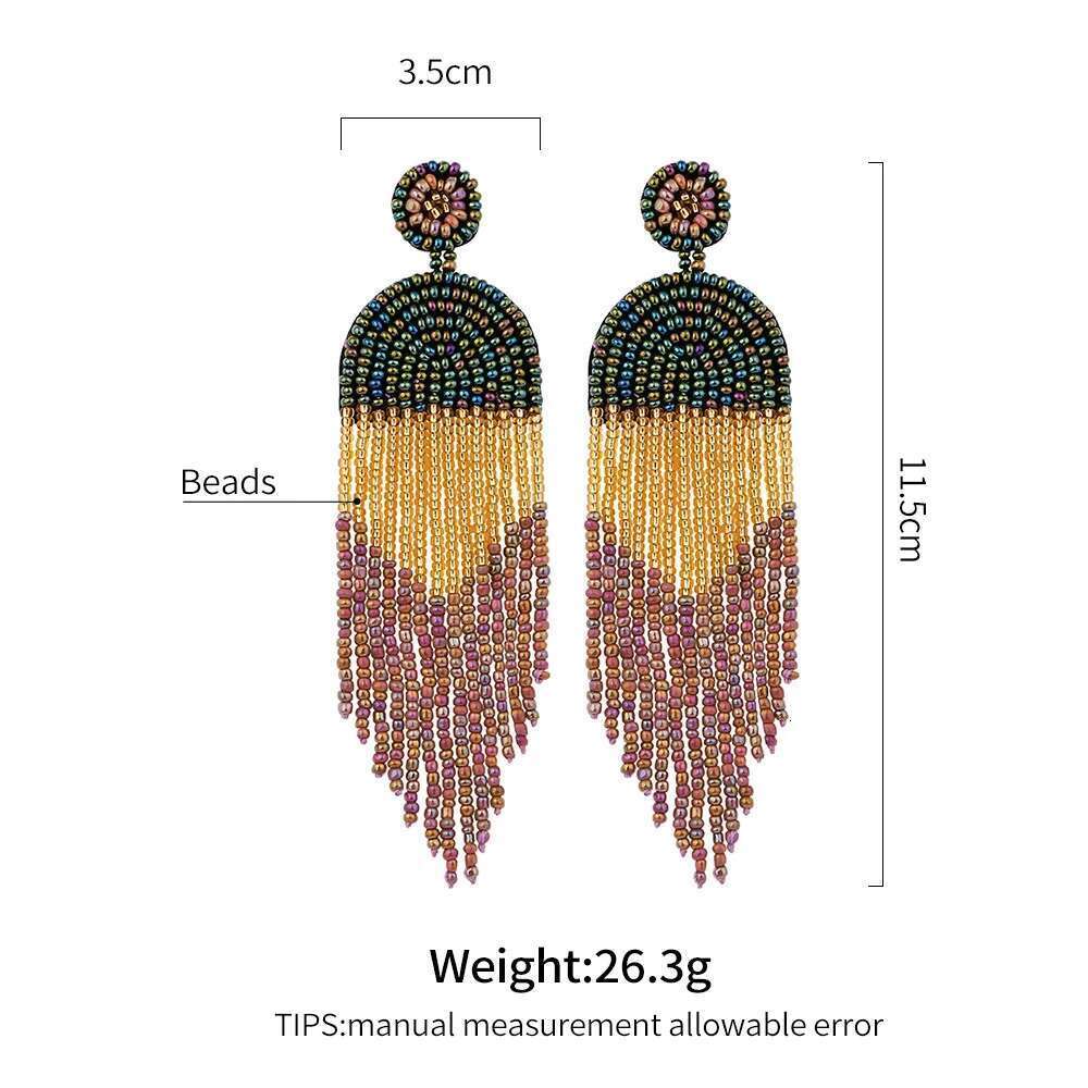 Boho Jewelry Wholesale Chic Art Deco Long Dainty Ethnic Bohemian Black Fringe Tassel Dangle Rice Seed Beaded Earrings For Women