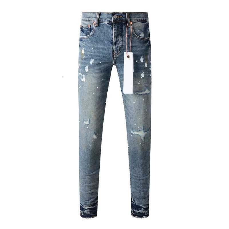 Fashion American Mens High Street Distressed Classical Blue Graffiti Stretch Skinny Button Fly Ripped Jeans Pants Y251124