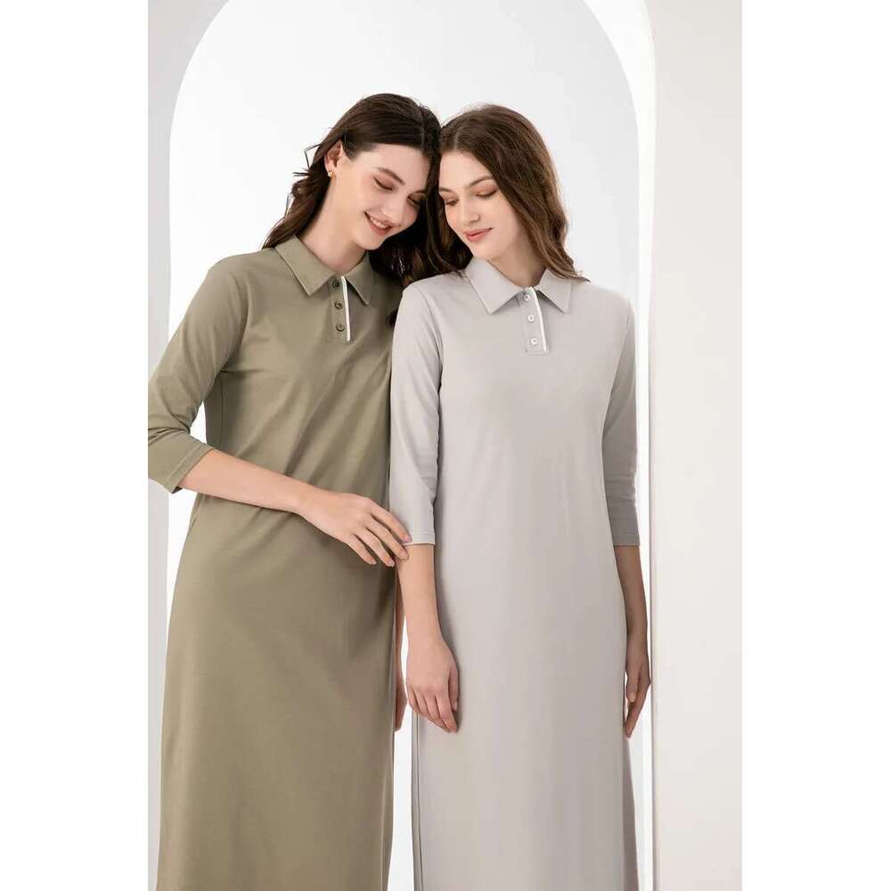AS 2024 Summer Woman Polo Maxi Length High Quality Pique Fabric Dress With Invisible Zipper Slit ( Ship Out In 1 Day)