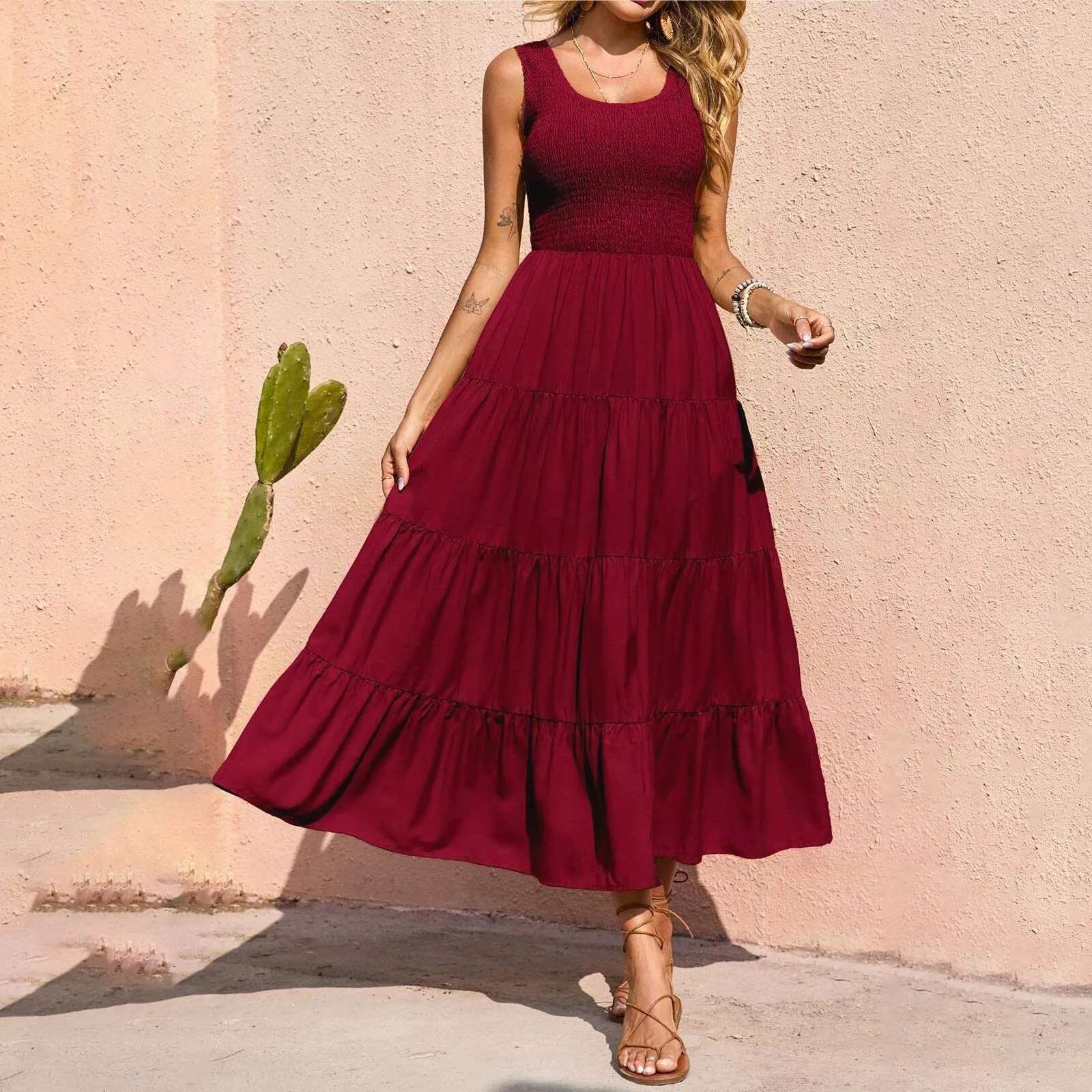 Dongdumaoyi Summer Maxi Dress Women Elegant Long Party Ladies Fashion A Line Ruched For Sundress New