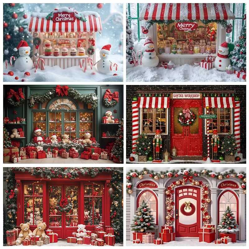 Christmas Store Photography Backdrop Winter Snow Pine Trees Wreath Gift Family Merry Christmas Party Decoration Photo BackgroundM251125