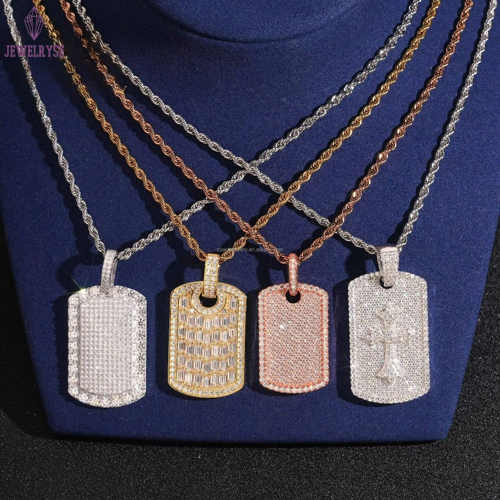 Lowest Factory Price Retail GRA Certificate Fully Iced Out Hip Hop Jewelry 925 Silver Moissanite Diamond Dog Tag Pendant Set