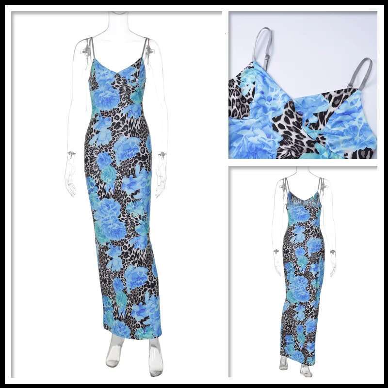 Dongdumaoyi Townlike Print Slim Bodycon Maxi Long Dress Women Spaghetti Strap Summer Backless Nightclub Sexy Party Dresses