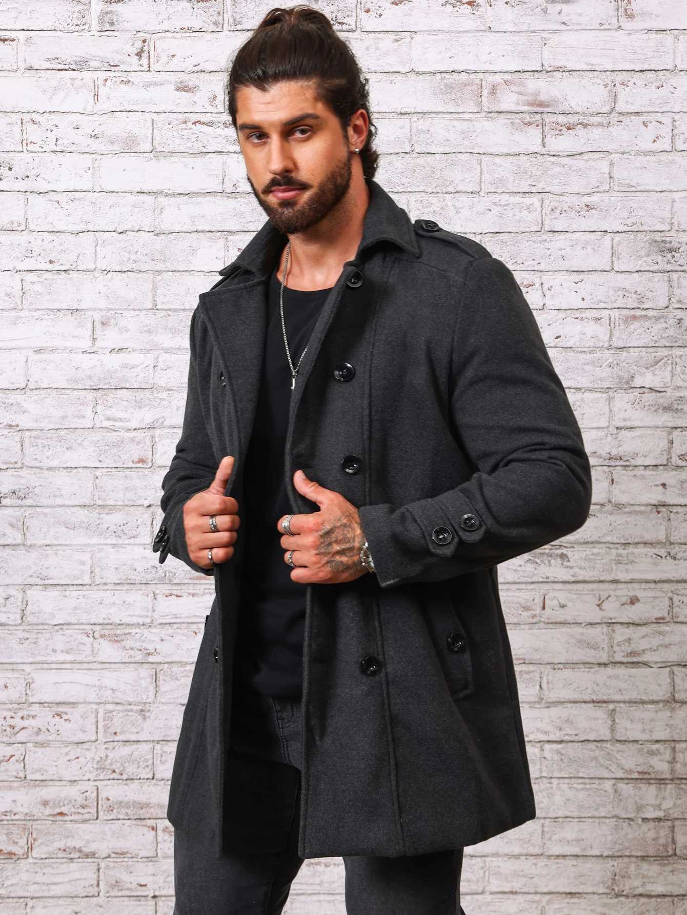 Mens Woolen Overcoat Jacket Solid High-End Autumn Winter Fashion Stand Collar Slim Fit Business Casual Daily WearT251125