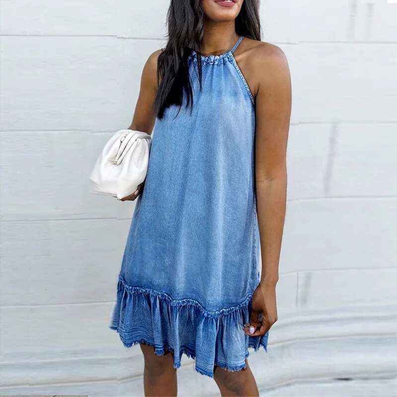 Dongdumaoyi Summer Backless Denim Halter Dress Women S Clothing D