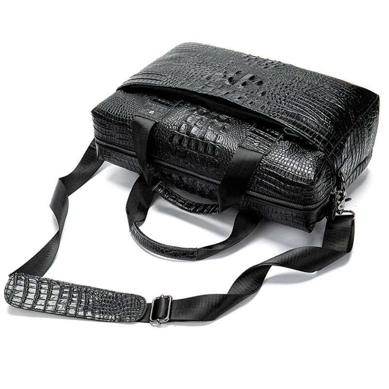 Genuine Leather Men's Bag, Business Briefcase, Crocodile Patterned Computer Handbag, Fashionable Single Shoulder Crossbody Bag