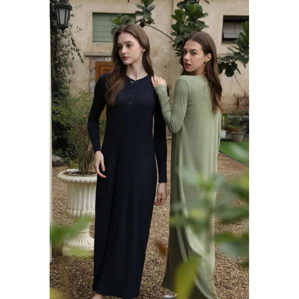 AS 2025 Summer Woman Comfortable Ribbing Maxi Button Dress Lady Clothes