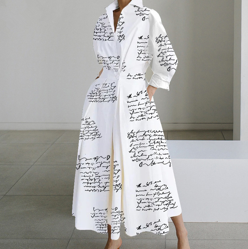 2023 Autumn New Fashion Long Sleeve V-Neck Printed Dress for Women