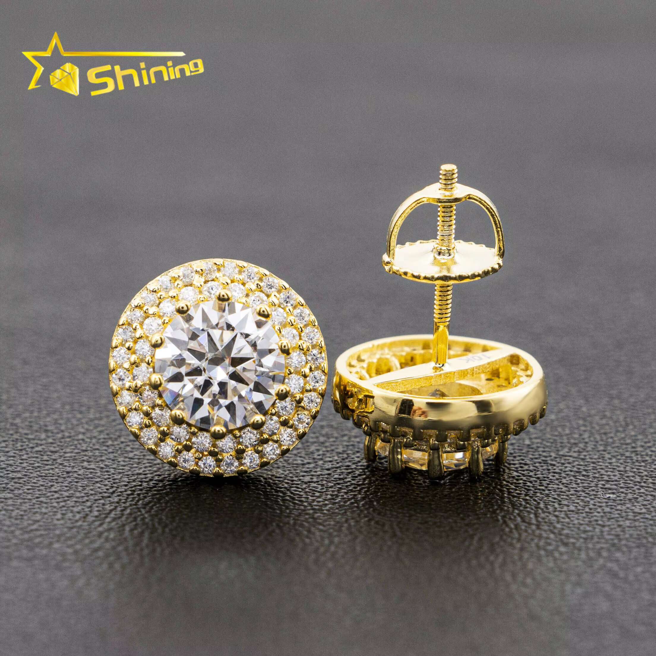 New Arrivals Bulk Stock Iced Out Man Stud Earrings Baguette Moissanite Diamond Screw Back Setting Hip Hop Stud Earring 925