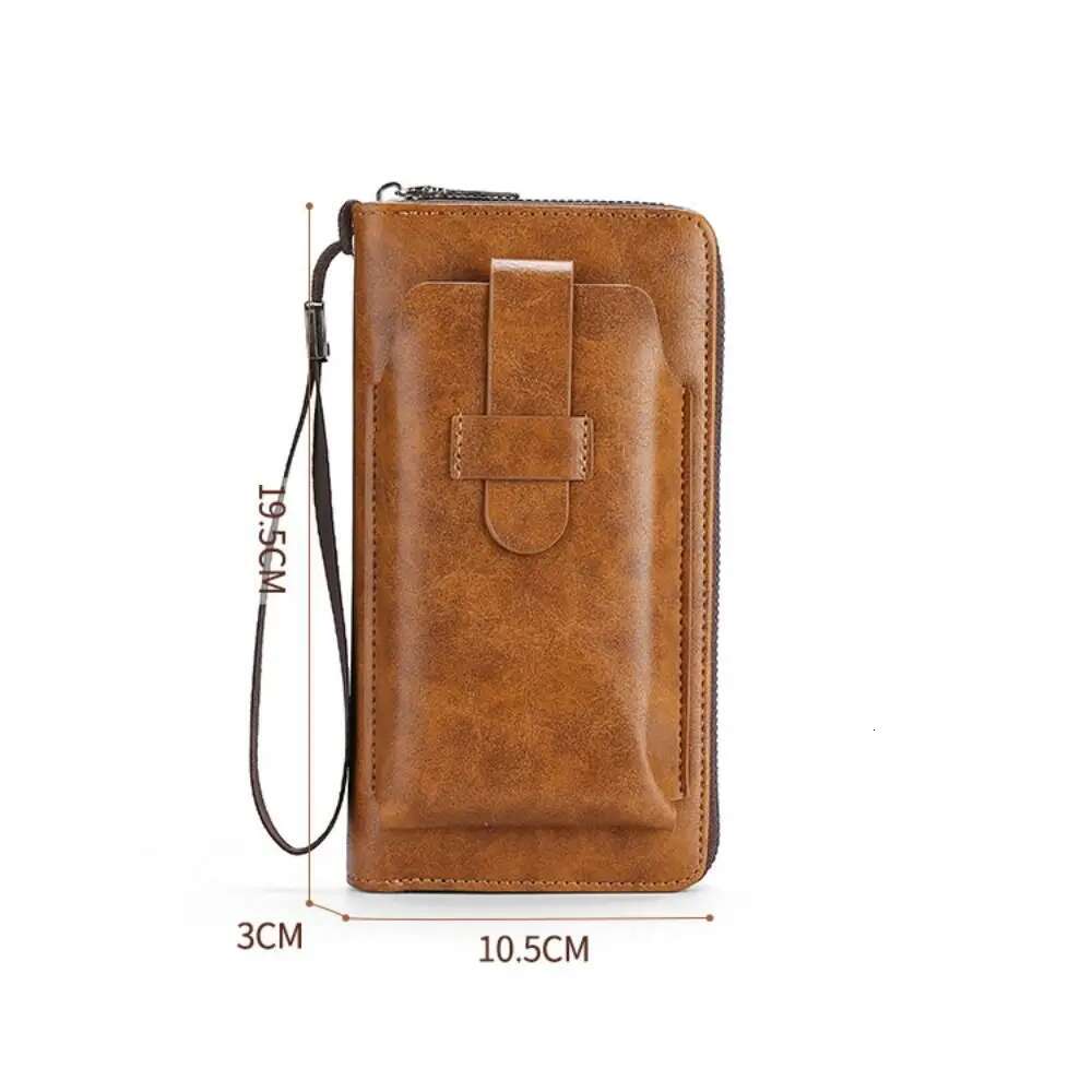 Fashion Cowhide Long Wallets Large Capacity Soft Leather Coin Purse Zipper Multifunction Phone Clutch Bag Male Men