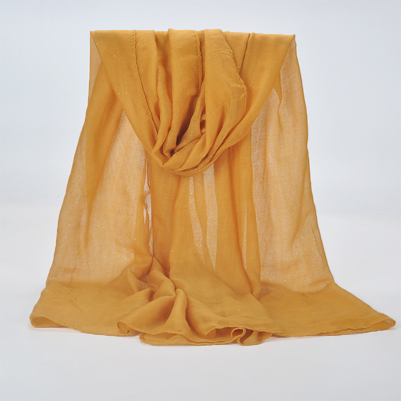 K515 Solid color cotton and linen Bali yarn gold flash scarf Single color sequin sunscreen scarf Foreign trade anti-sand head scarf