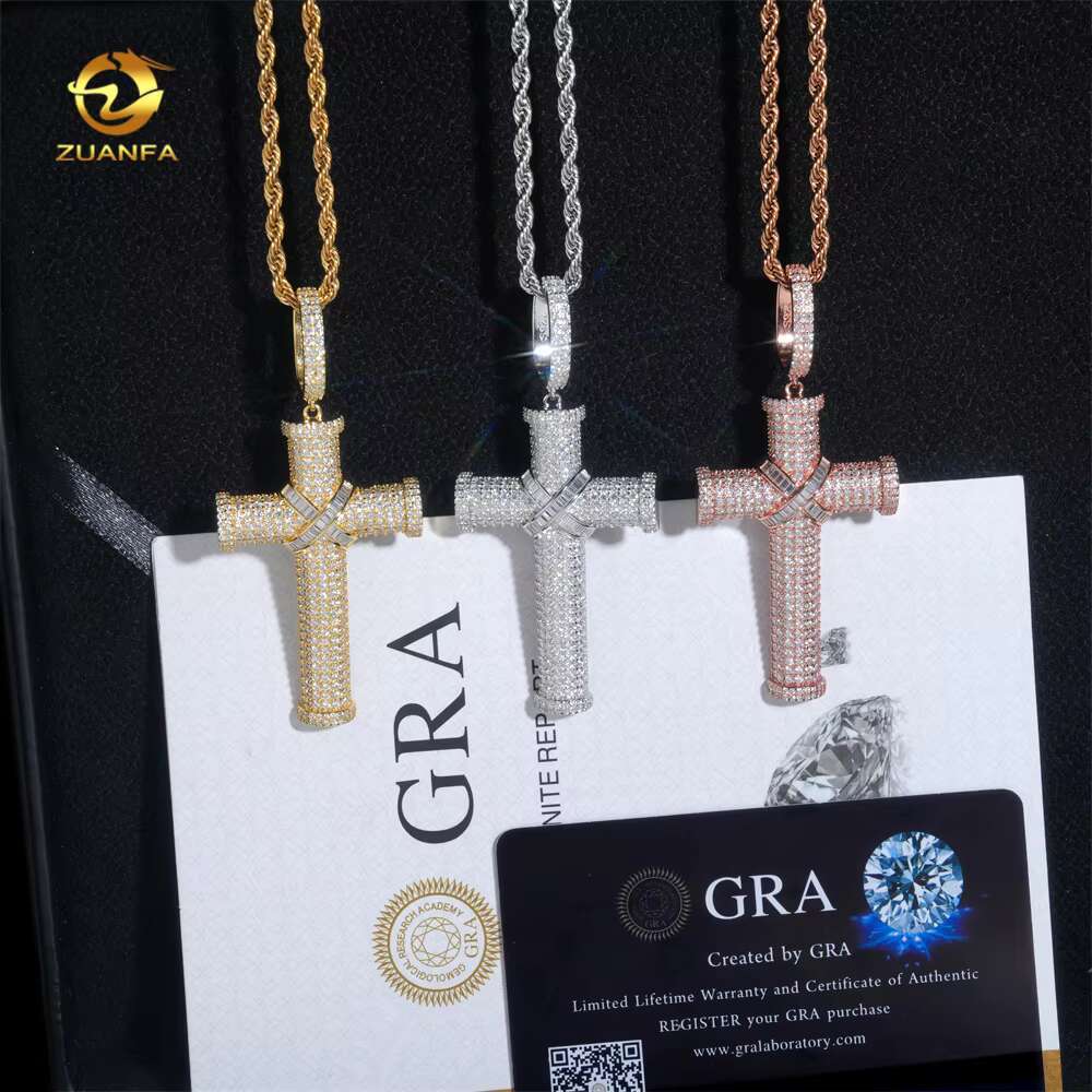 Ready to Ship Iced Out Cross Pendant Solid Silver With Moissanite Diamond Hip Hop Pendant