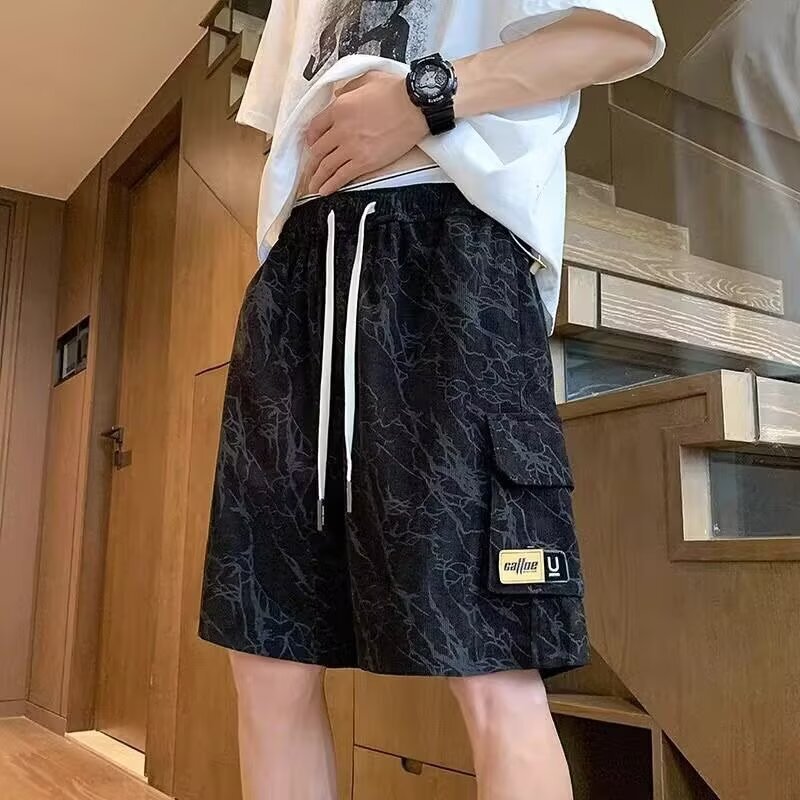 Multi pocket tie dye shorts for men, summer American high street fashion brand half length plus size sports five quarter pants, fashionable trend
