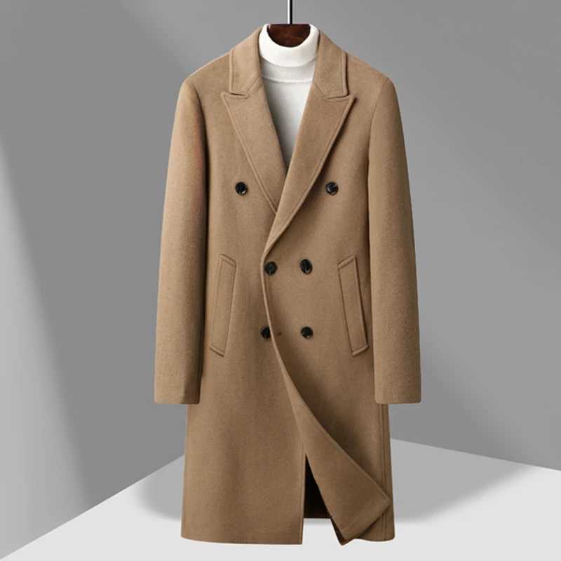 Winter Mens Woolen Coat Thicken Warm Trench Coat Men Wool Casual Double Fashion Breasted Long Overcoat MenT251125