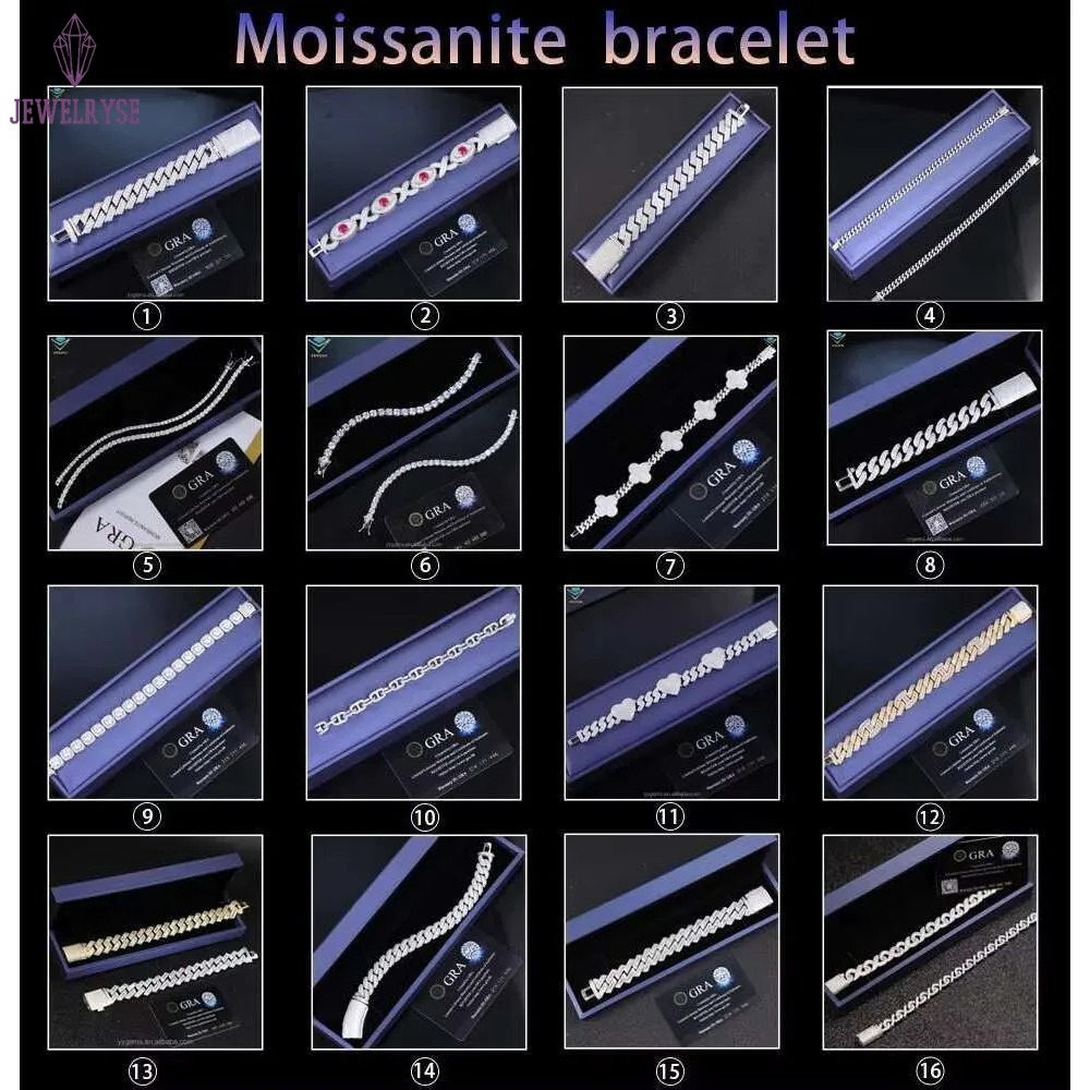 Hip Hop Jewelry 2rows 15mm Wide S Sier VVS Moissanite Iced Out Dia Cuban k Bracelet