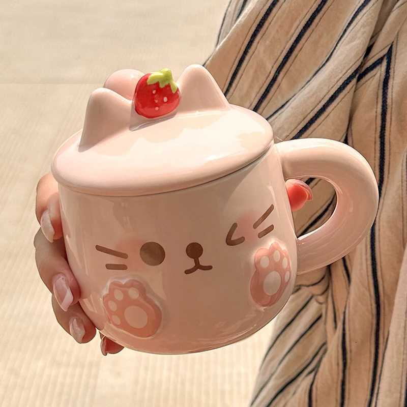 Cartoon Ceramic Cup Sets Gift Box 380ml New Household Cute Cat Heatproof Relief Mugs with Lid Scoop Exquisite Gift to Friends Y251125
