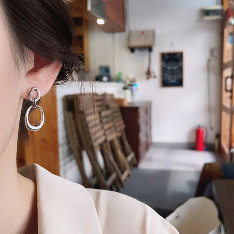 Original 925 sterling silver charm drop shaped double ring pendant earrings elegant womens drop punk earrings trend 250422