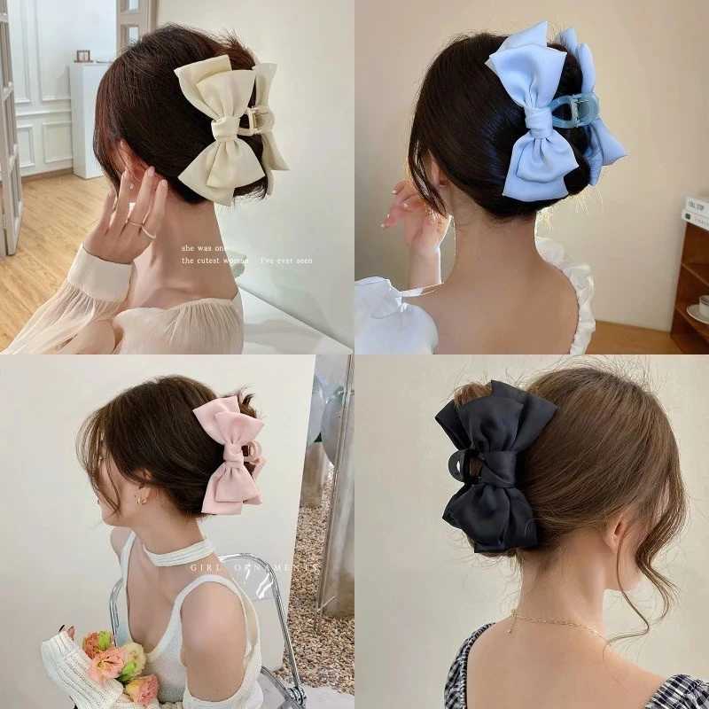Fashion womens bow hair Korean version solid color butterfly satin hair clip girls hair accessories headbandT250425