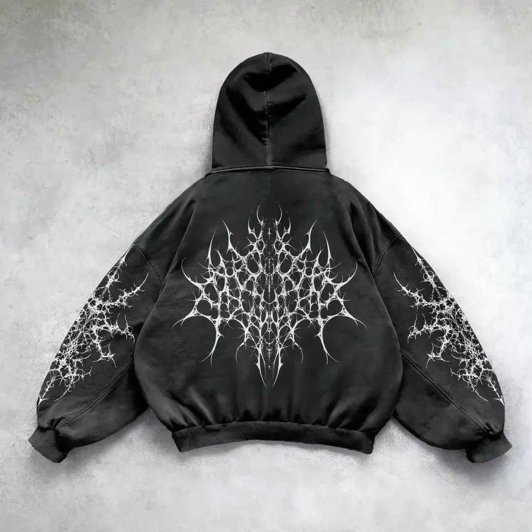 American fashion trend Gothic printed washable hoodie mens new street hip-hop retro Fce pad sweatshirt unisex casual hoodie w250425