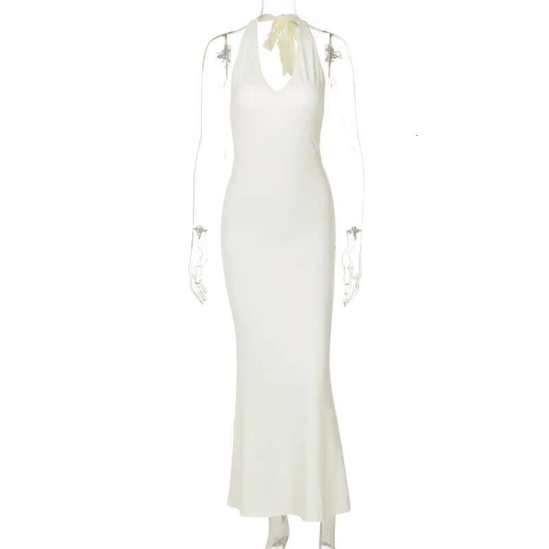Dongdumaoyi Townlike Elegant Maxi Long Slim Bodycon Dress Women Halter Summer V Neck Backless Nightclub Sexy Party Dresses