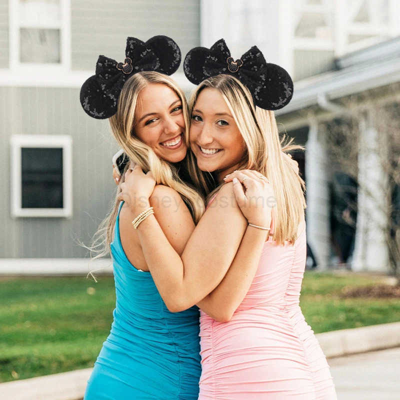 Disney 2024 Disney Castle Fireworks Mouse Earhead with sequins Bow Hair Girls Festival Party DIY Headwear Accessories X250425