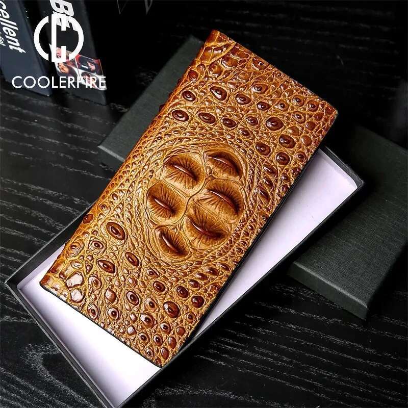 Men Business Long Crocodile Genuine Fashion Thin Short Wallet No Zipper 4 Color Pure Leather Card Wallets Pj194