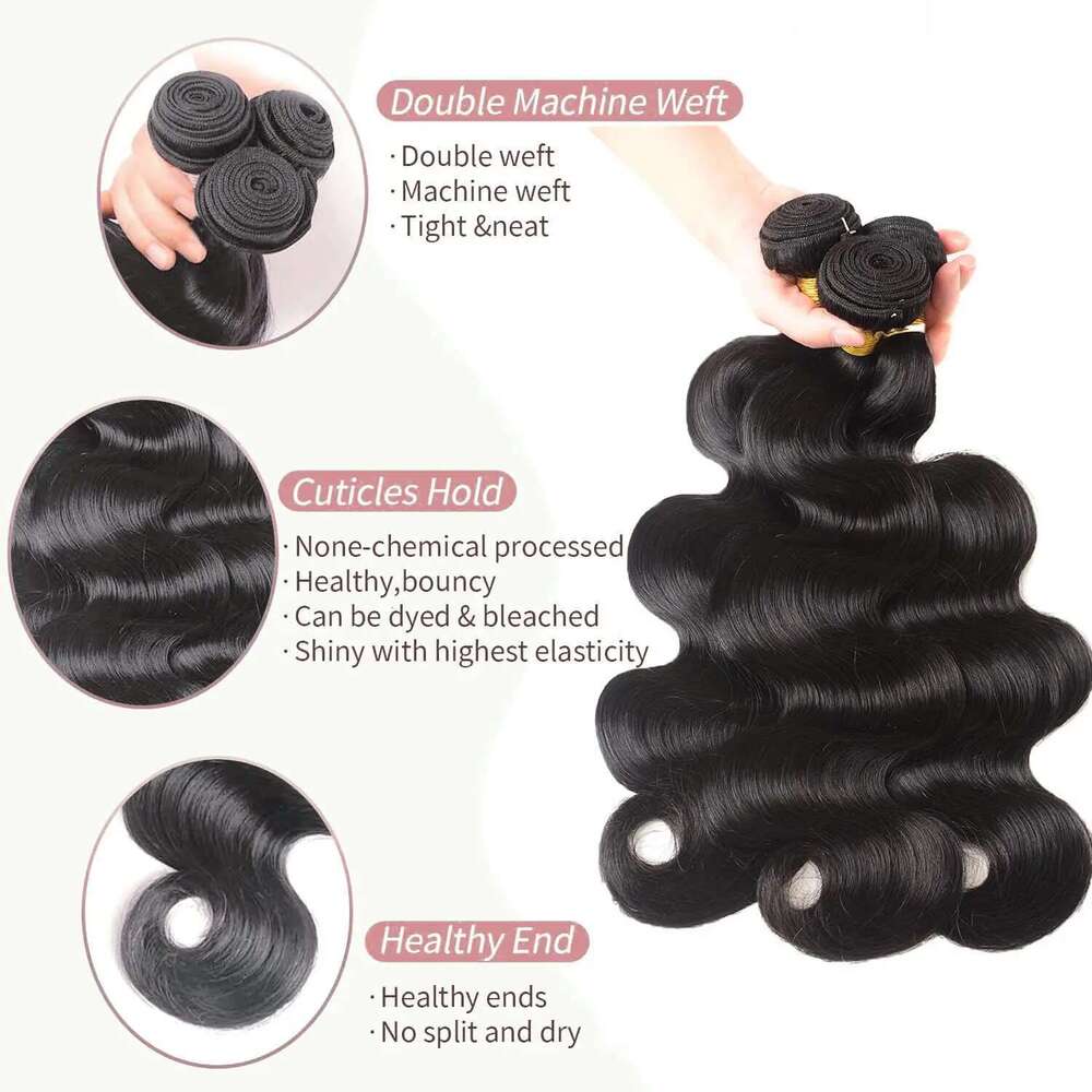 Body Wave Natural Black Color 3 Bundles With 13X4 HD Lace Frontal Brazilian Virgin Human Hair