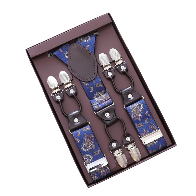 Vintage Paisley Suspenders for Men Groom Groomsmen Wedding Party Y-Back 6 Metal Clips Tuxedo Trouser Braces Father Husband Gifts 250425