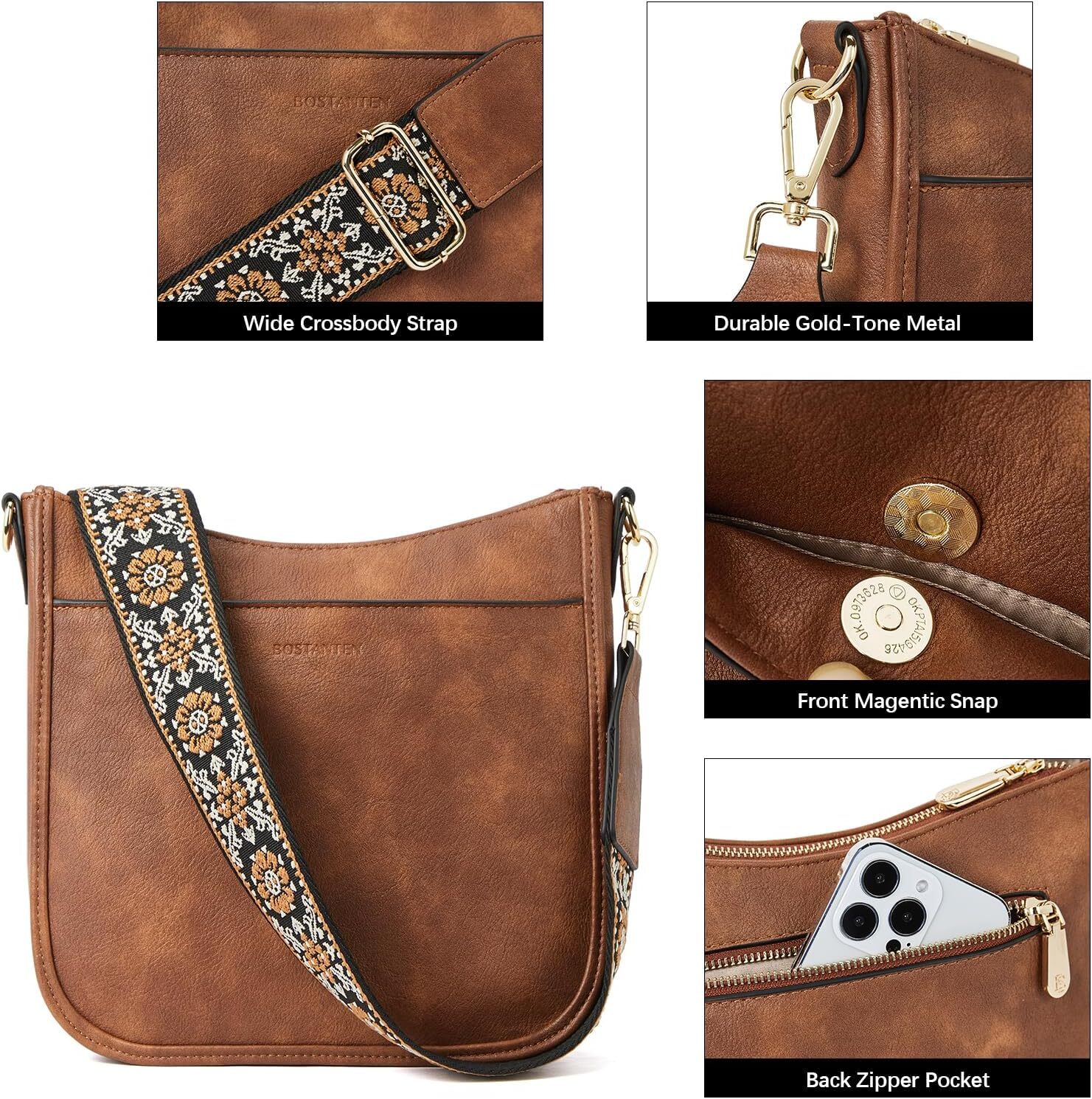 Crossbody Bags For Women Trendy Vegan Leather Hobo Purses Handbags With Wide Shoulder Strap