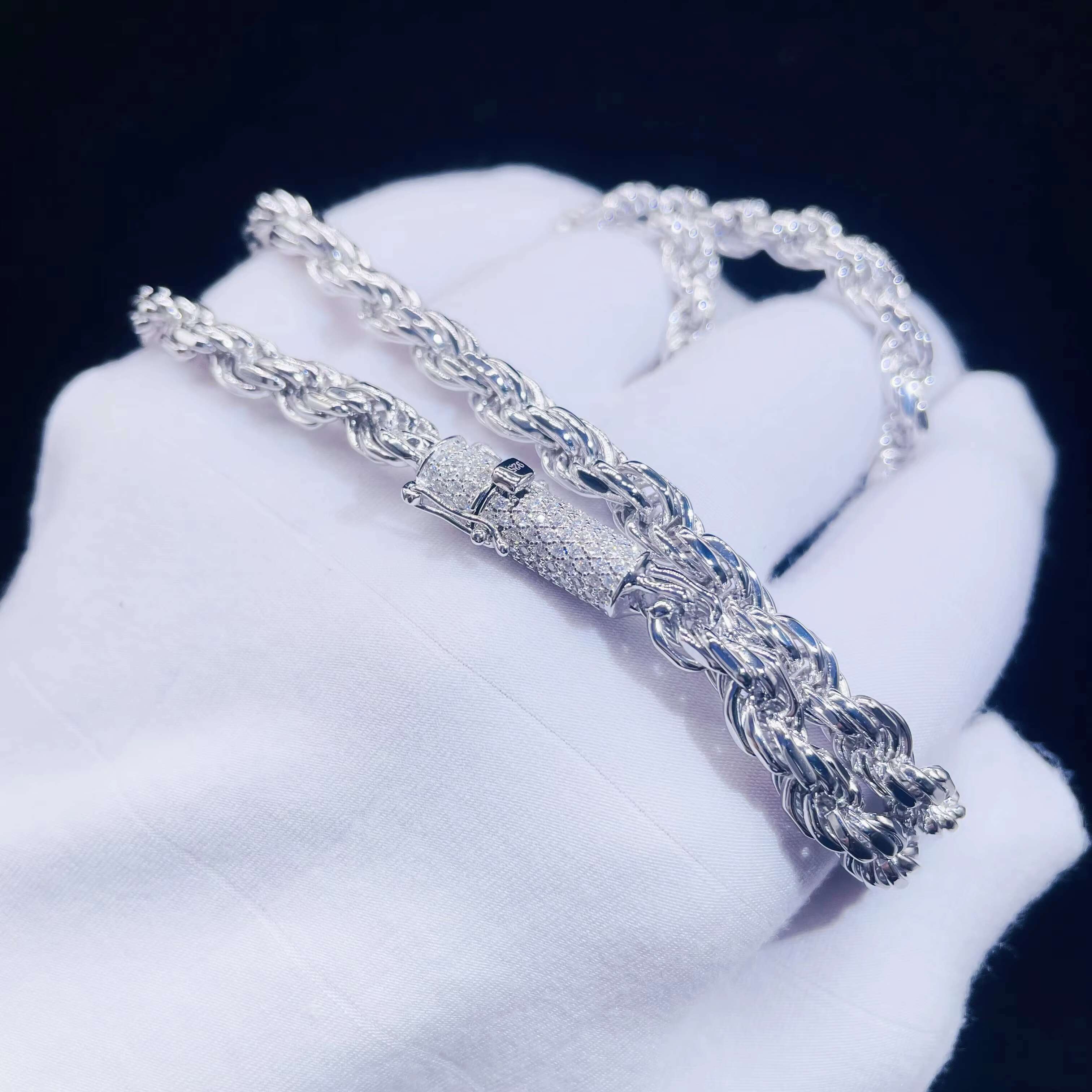 Moissanite Jewelry Hiphop Chain Ready to Ship 6mm Width 925 Sterling Sliver Cuban Chain