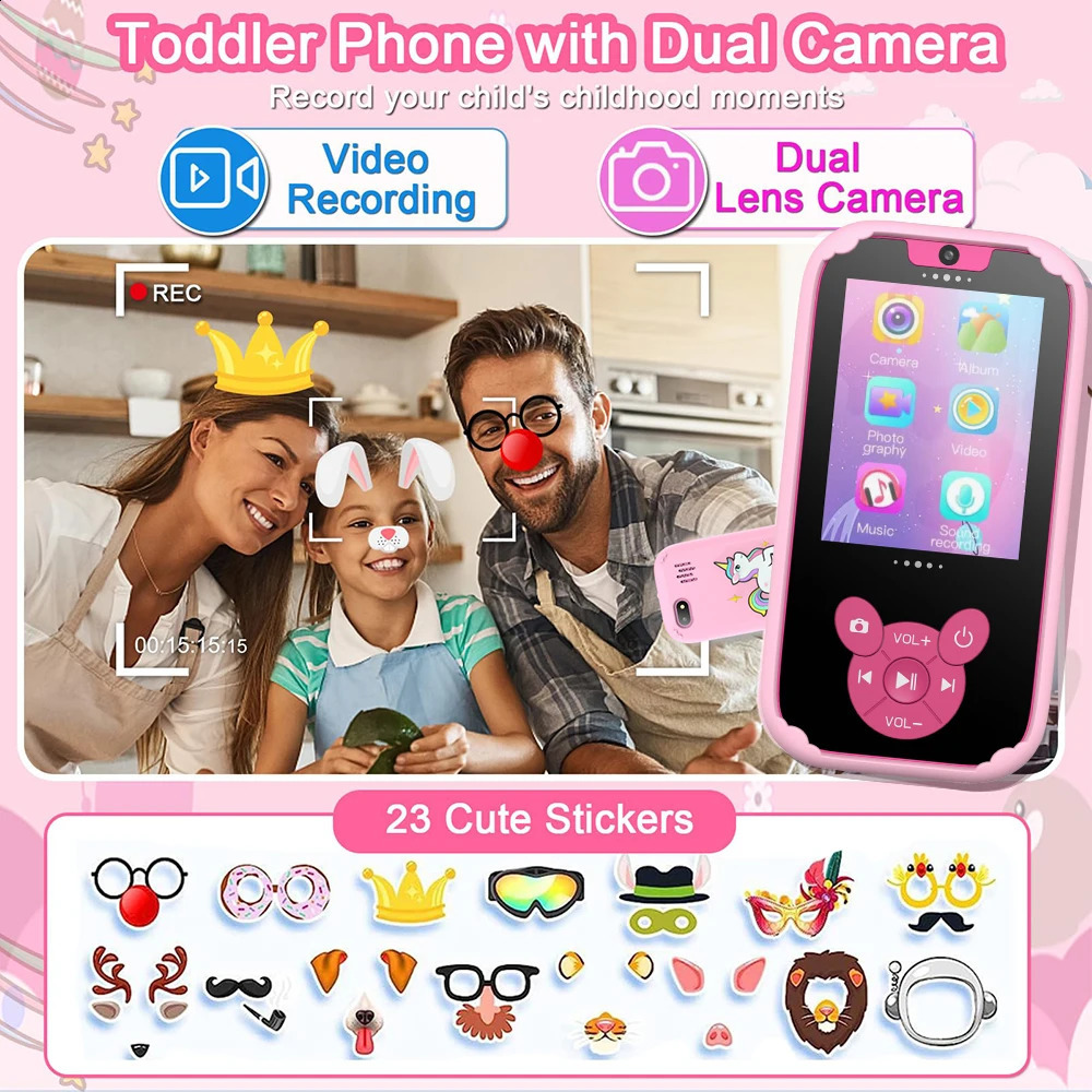 Childrens Smartphone Education Toy Dual Camera Music Player Baby Phone with 8GB Memory Game Learning Age 3-12 Brithday Gift 250424