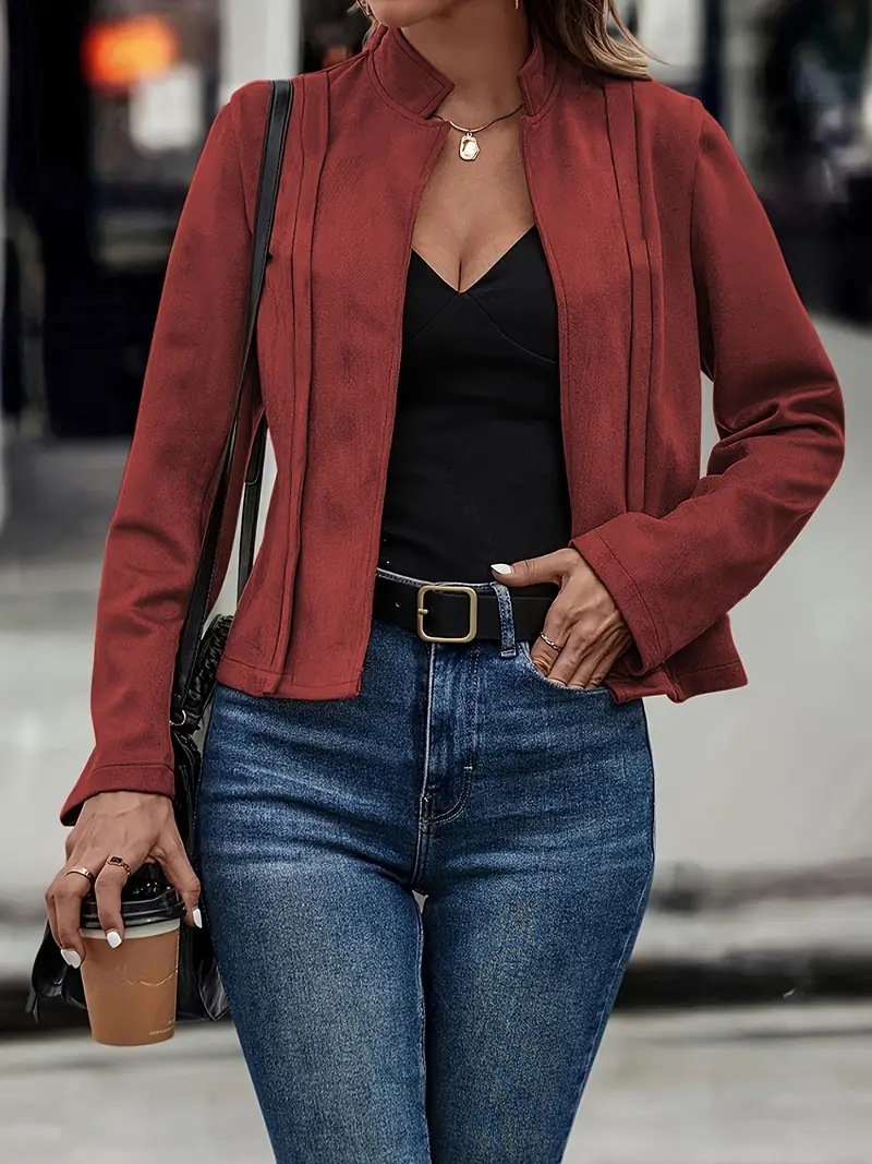 2024 winter solid color long sleeved slimming versatile cardigan short jacket womens clothing