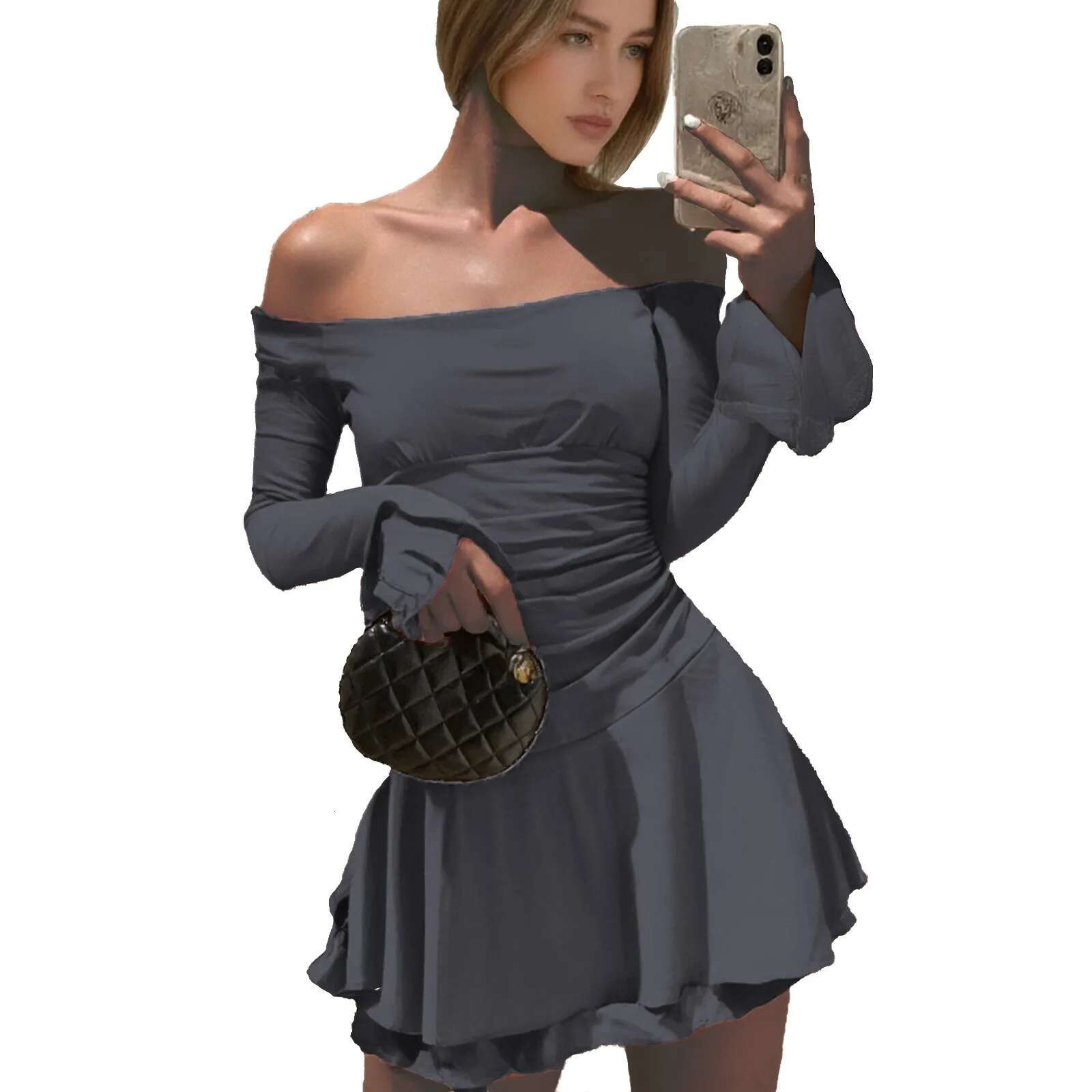 Dongdumaoyi Elegant Off Shoulder Flare Sleeve Summer Spring Dress For Women Slim Waist A Line Ruffles Mini Vintage Party Clothes