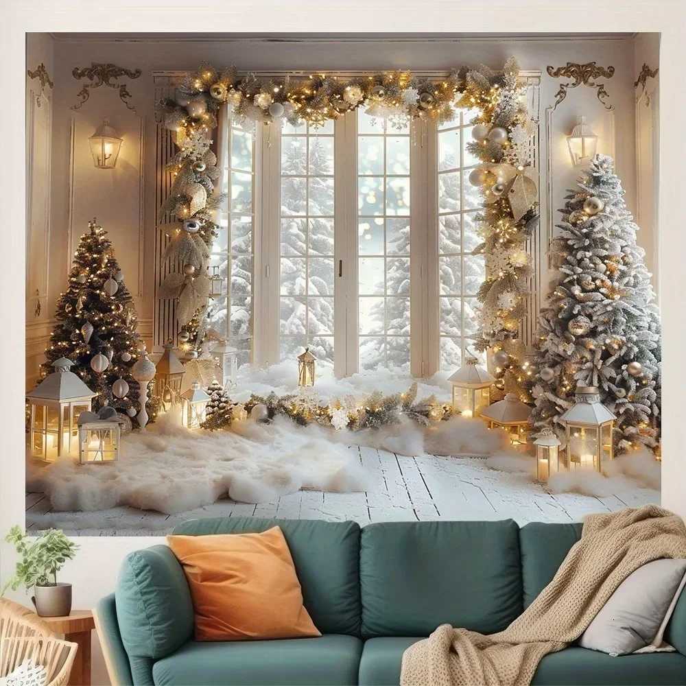 Christmas Day party decoration background cloth winter snow scene Christmas tree wall tapestry suitable for home outdoorM251125