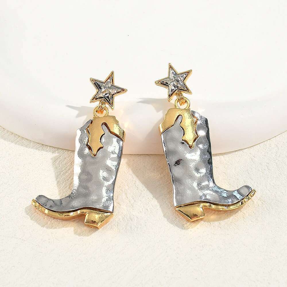 Fashion Metal Cowboy Boot Drop For Women Unique Design Five Star Shoe Shape Pendant Earrings Holiday Jewelry