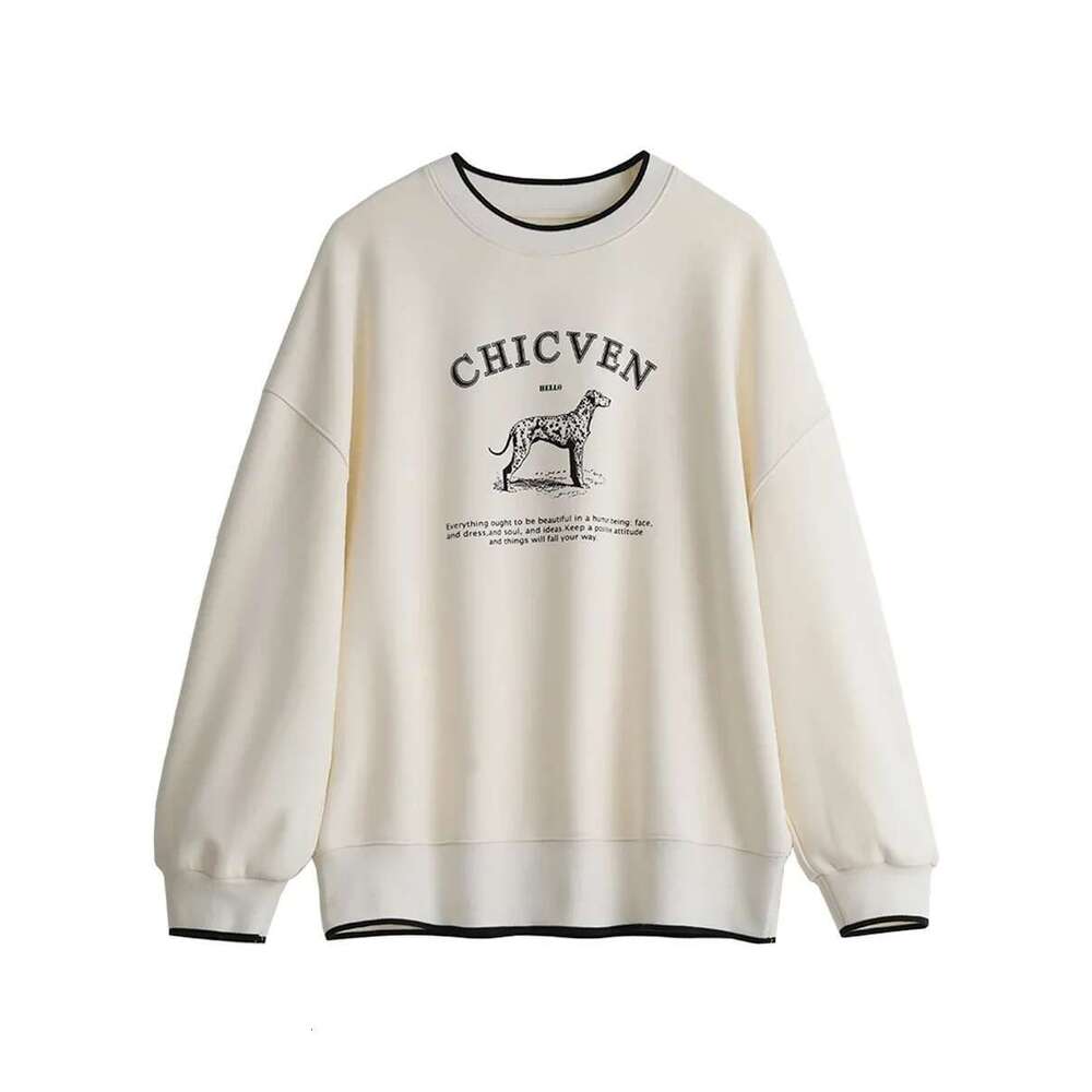 CHIC VEN Women T-Shirts Streetwear Loose Casual New O Neck Letter Print Female Tops Long Sleeved Pullover Tee Spring Autumn 2024