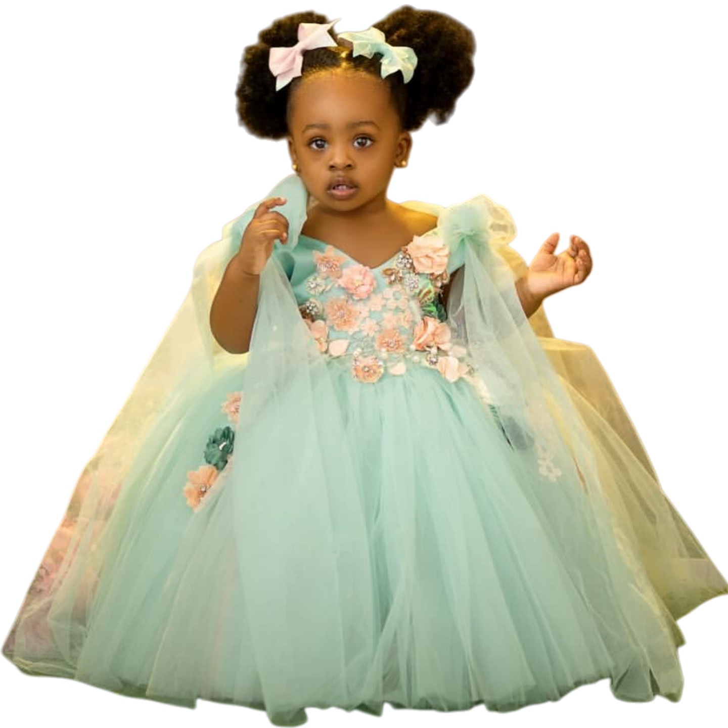 2026 Sage Ball Gown Flower Girl Dresses Flower Crystals V-neck Tulle Little Girl Christmas Peageant Birthday Christening Tutu Dress Gowns ZJ422