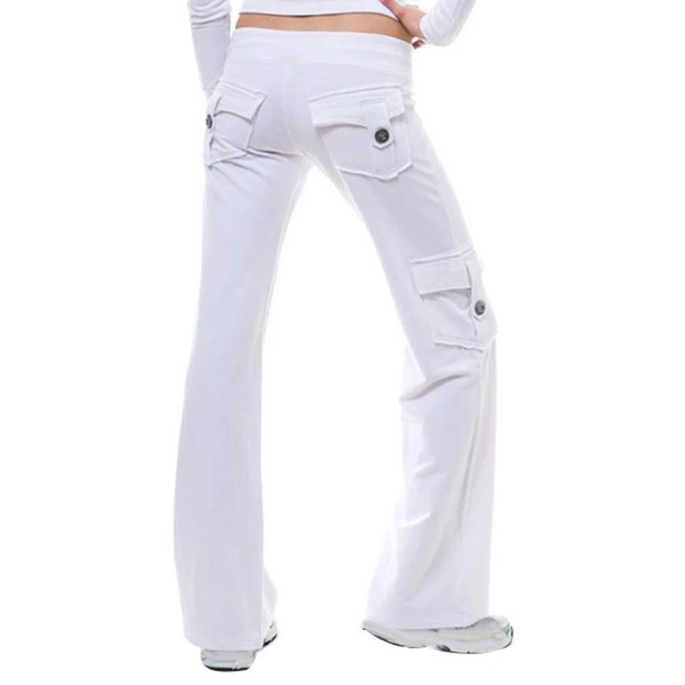 Autumn womens multi pocket button elastic pants ultra-thin fit sports pants ultra-thin fit sports pantsC250425